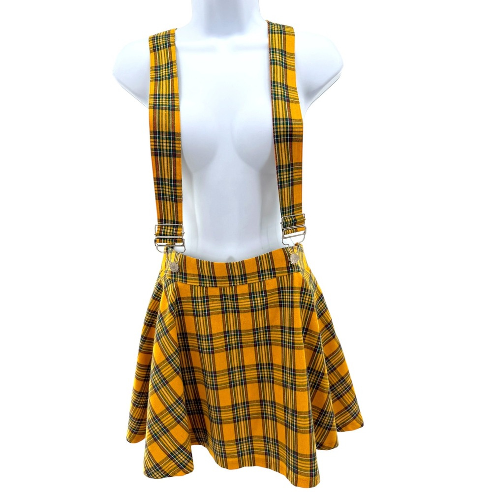 Wild Cat Yellow Plaid Suspender Skirt Built in Shorts Skater Mini Schoolgirl L
